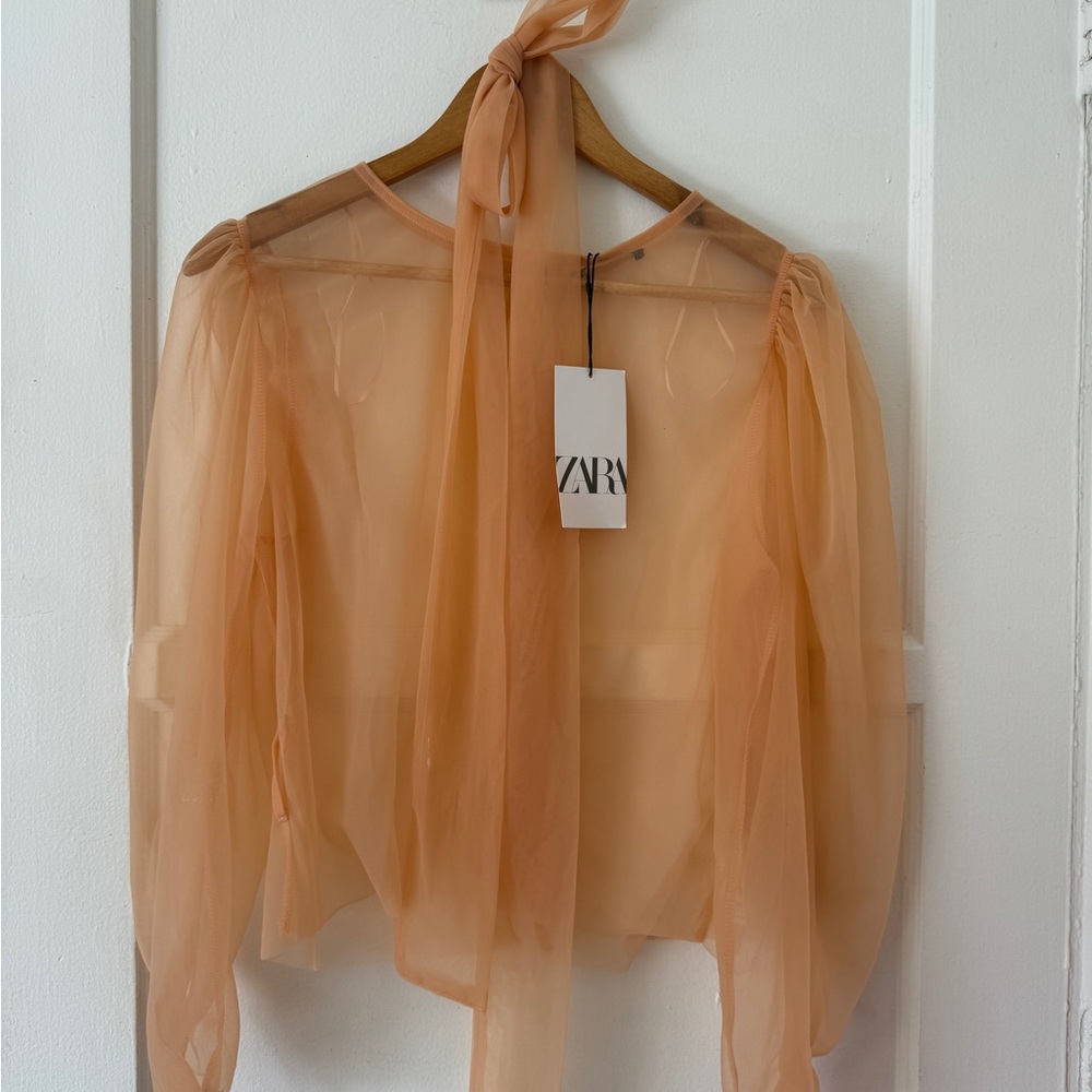 ZARA: Sheer orange long sleeve blouse - Brand new with tags